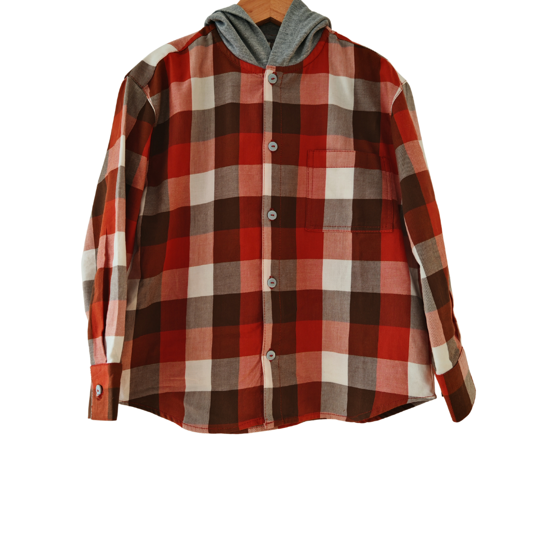 Camisa Franela infantil con capucha | Terracota 100% Algodón
