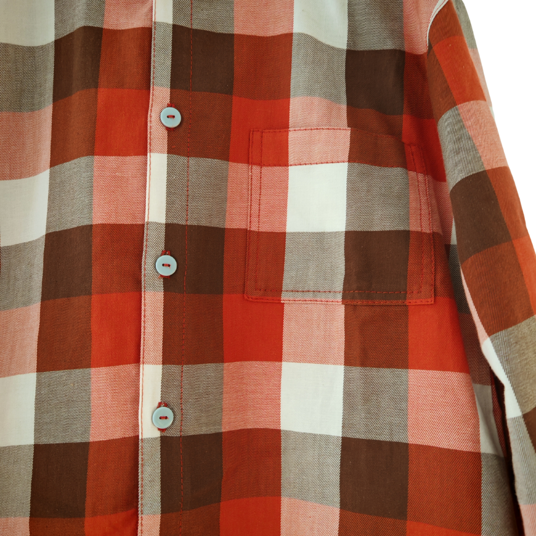 Camisa con capucha niño/a 100% algodón franela cuadros terracota con blanco