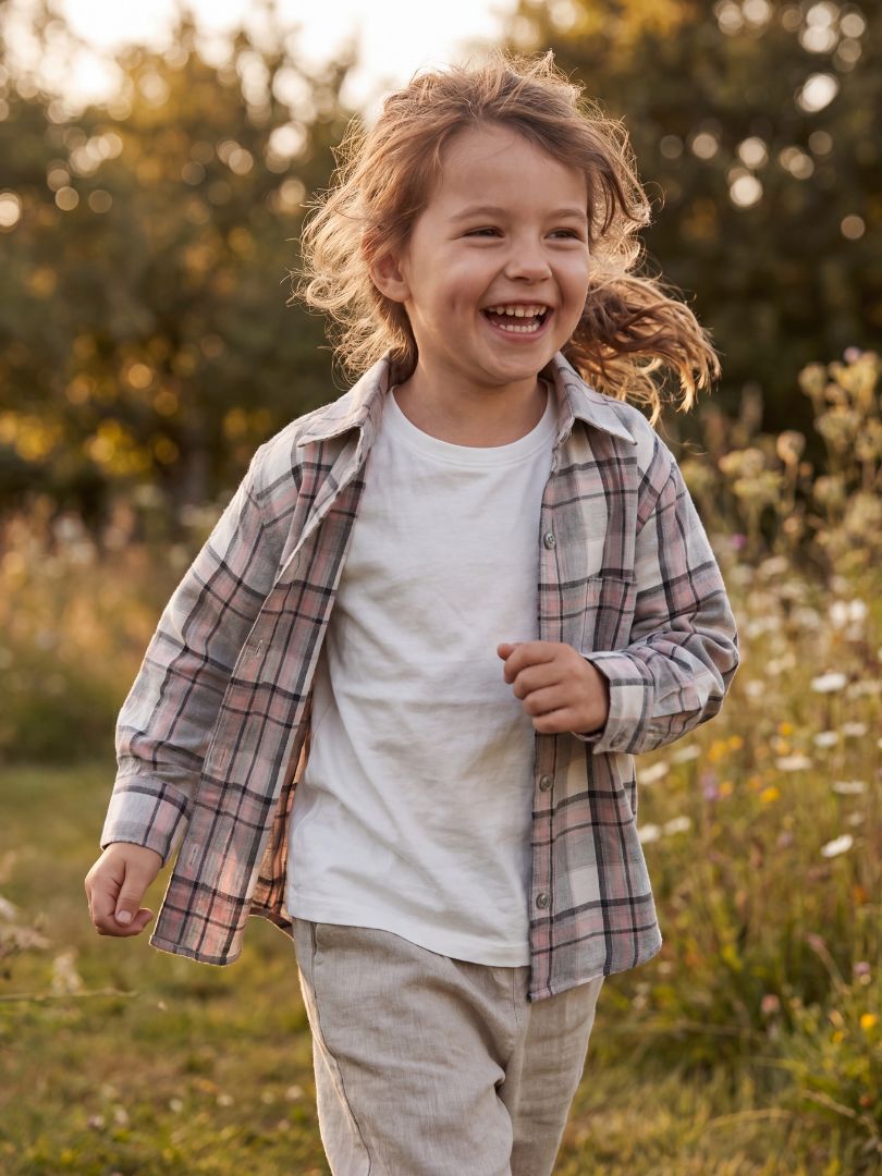 Camisa Franela Infantil | Gris/Rosado 100% Algodón