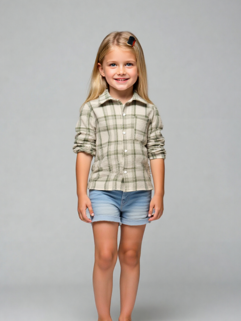 Camisera niño/a verde con blanco 100% algodón