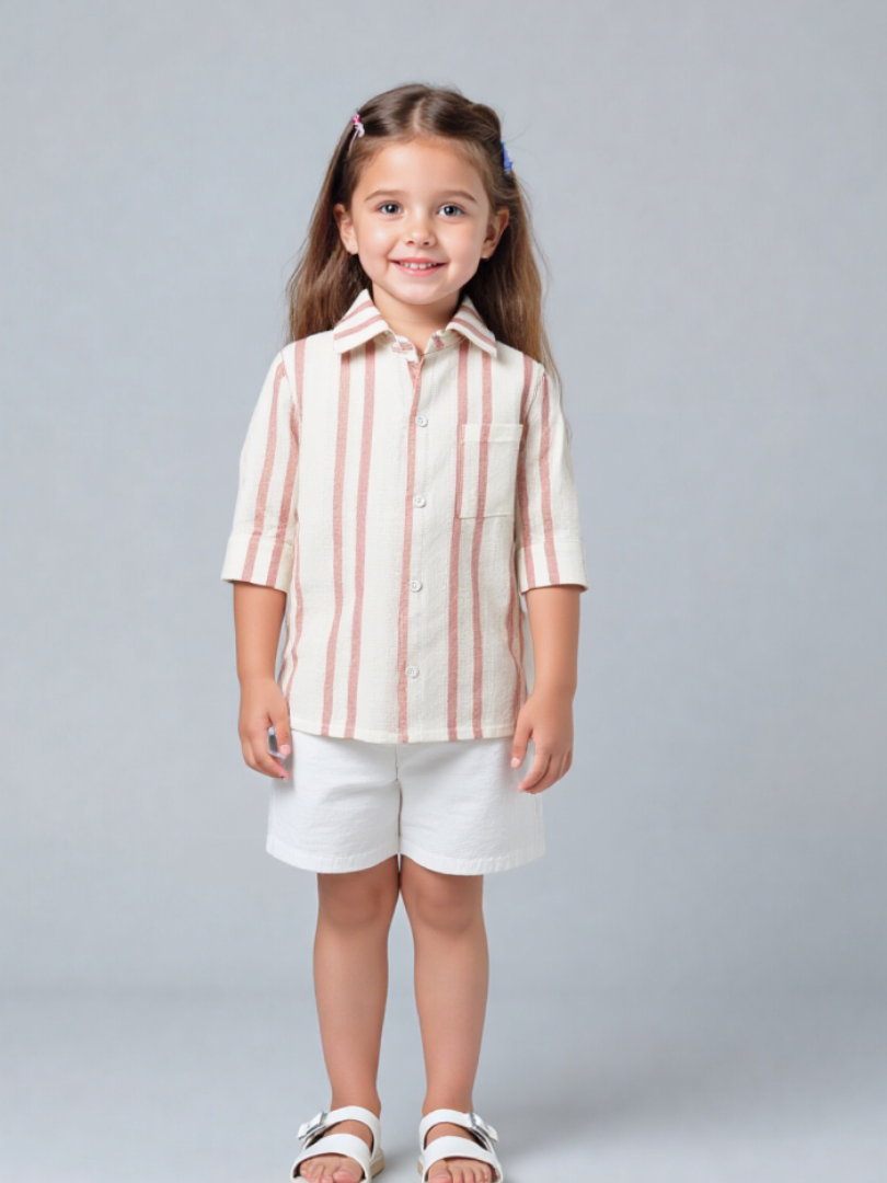 Camisera niño/a rosado con blanco 100% algodón