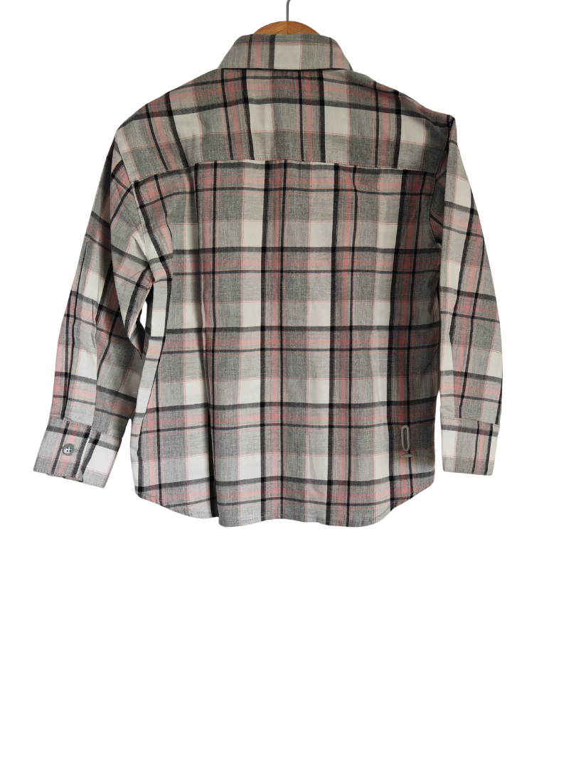 Camisa Franela Infantil Cuadrillé Gris/Rosado | 100% Algodón