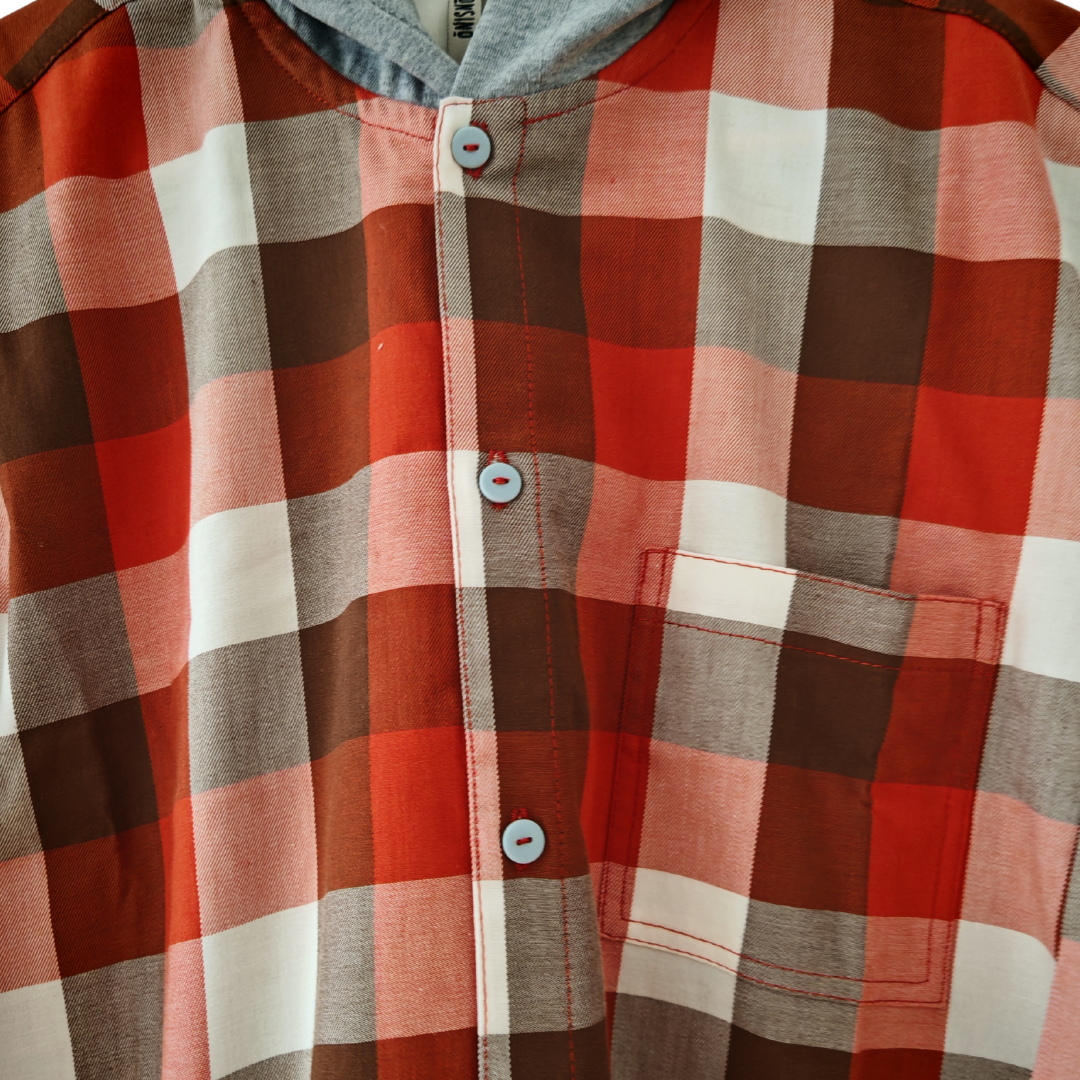 Camisa con capucha Mujer 100% algodón franela cuadros terracota con blanco