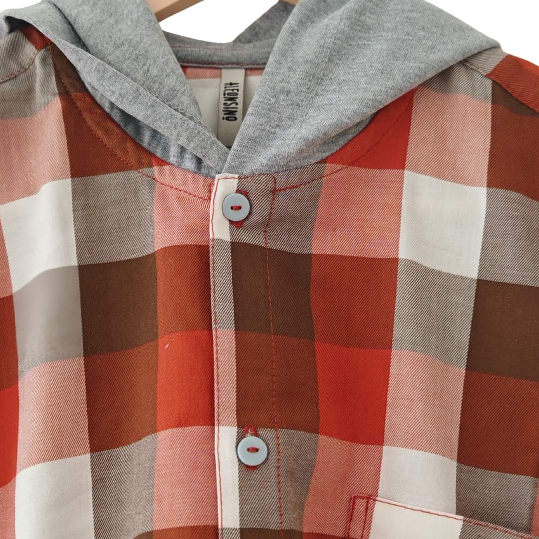 Pack 2 Camisas con capucha Mamá + hijo/a cuadros terracota con blanco