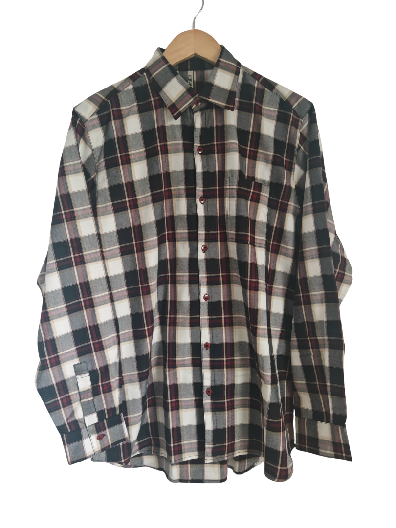 Camisa Franela Hombre | Burdeo/Beige 100% Algodón
