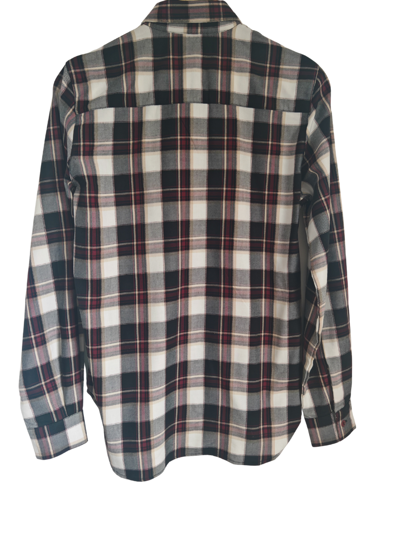 Camisa Franela Mujer | Burdeo/Beige 100% Algodón