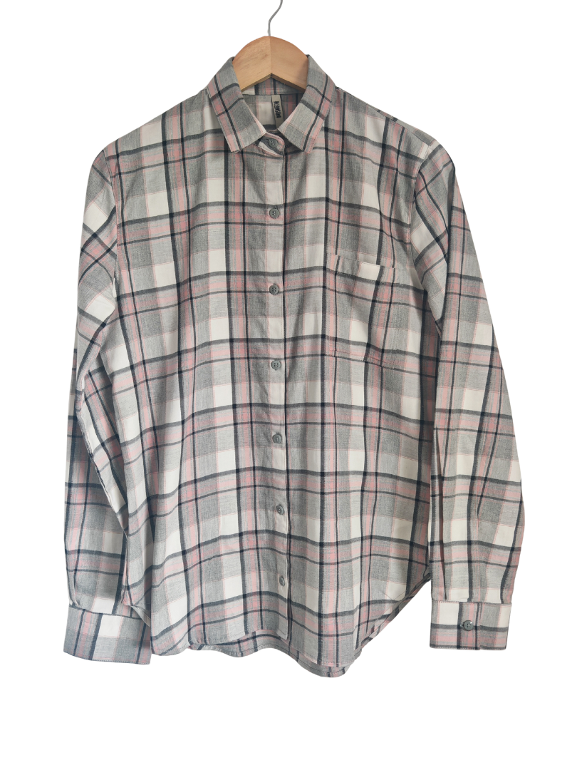 Camisa Franela Mujer Cuadrillé Gris/Rosado | 100% Algodón