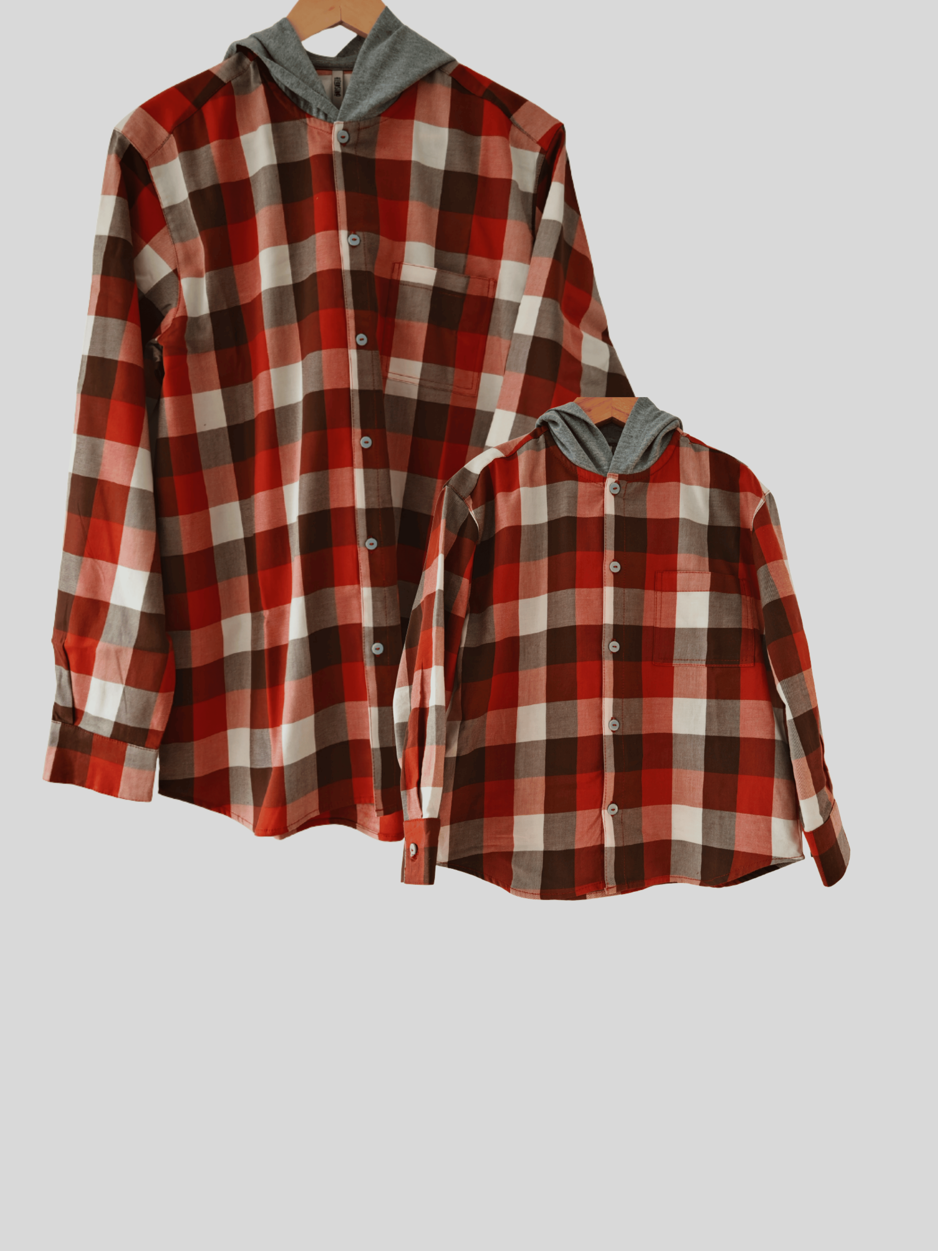 Pack 2 Camisas Gustavo Papá +  Hijo/a cuadros terracota con blanco