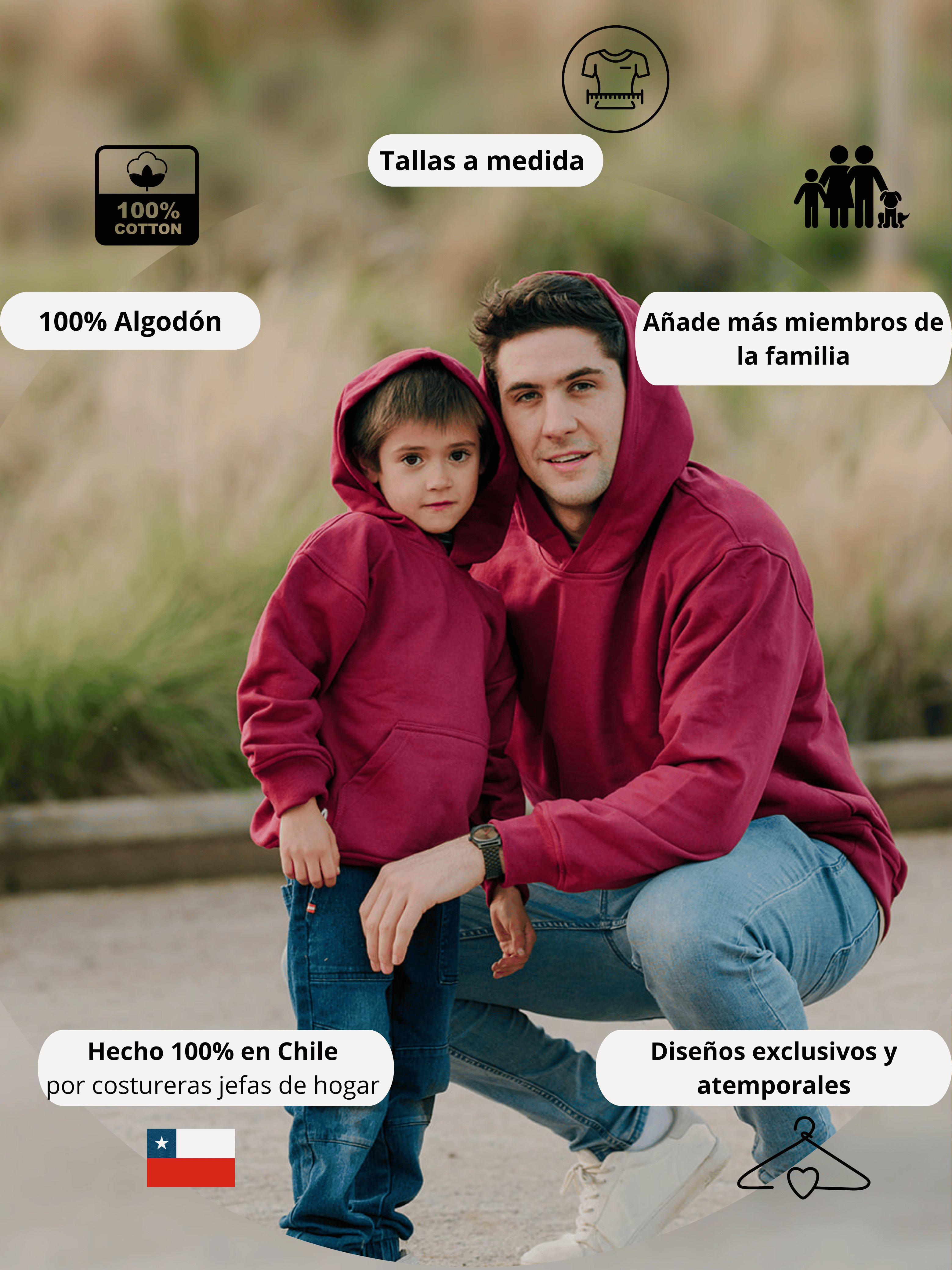 Conjunto Familiar Hoodie a juego para Papá + Hijo/a + Hijo/a + ENVÍO GRATIS