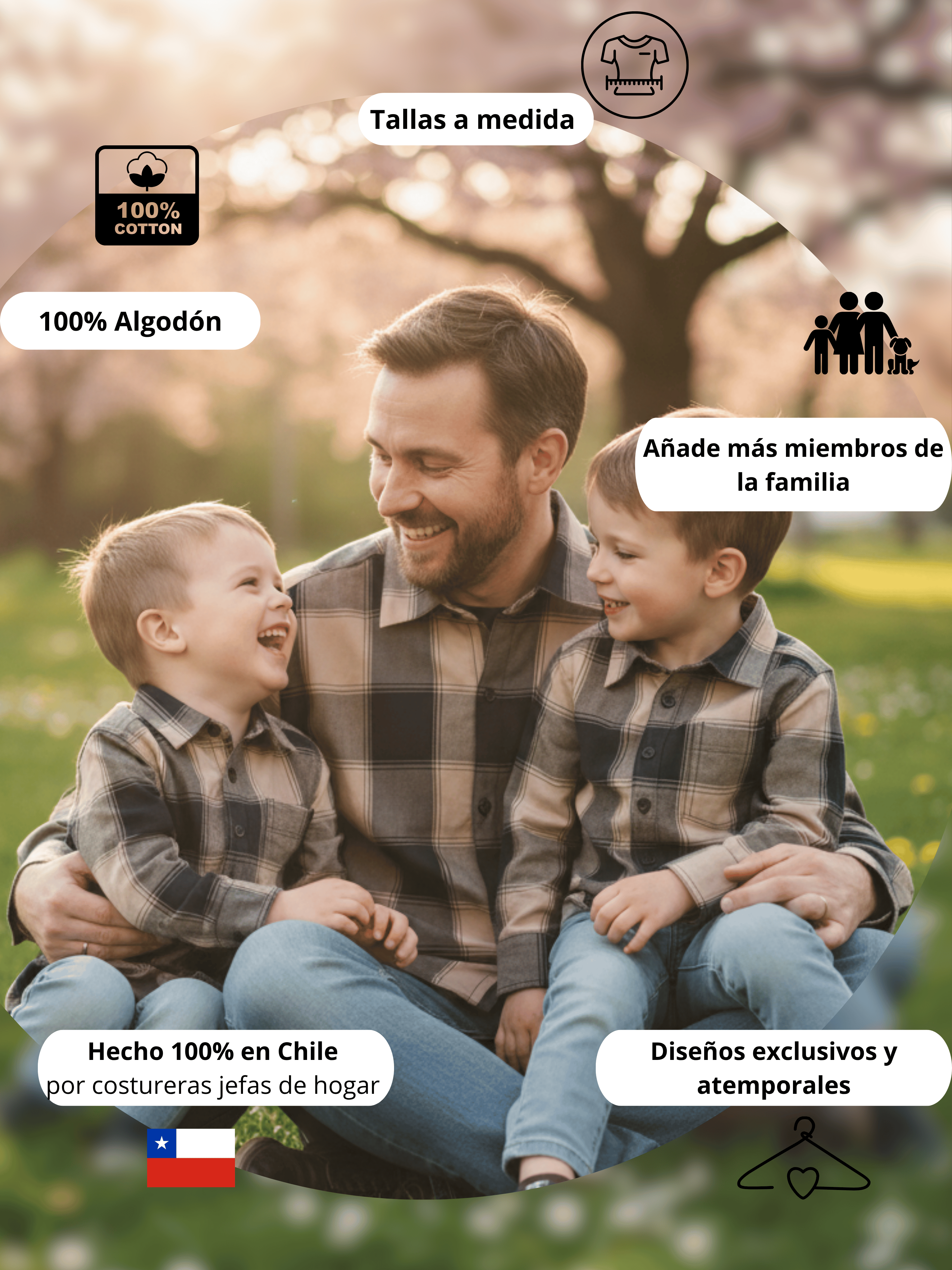 Pack 3 Camisas a juego para Papá + Hijo + Hijo 100% algodón