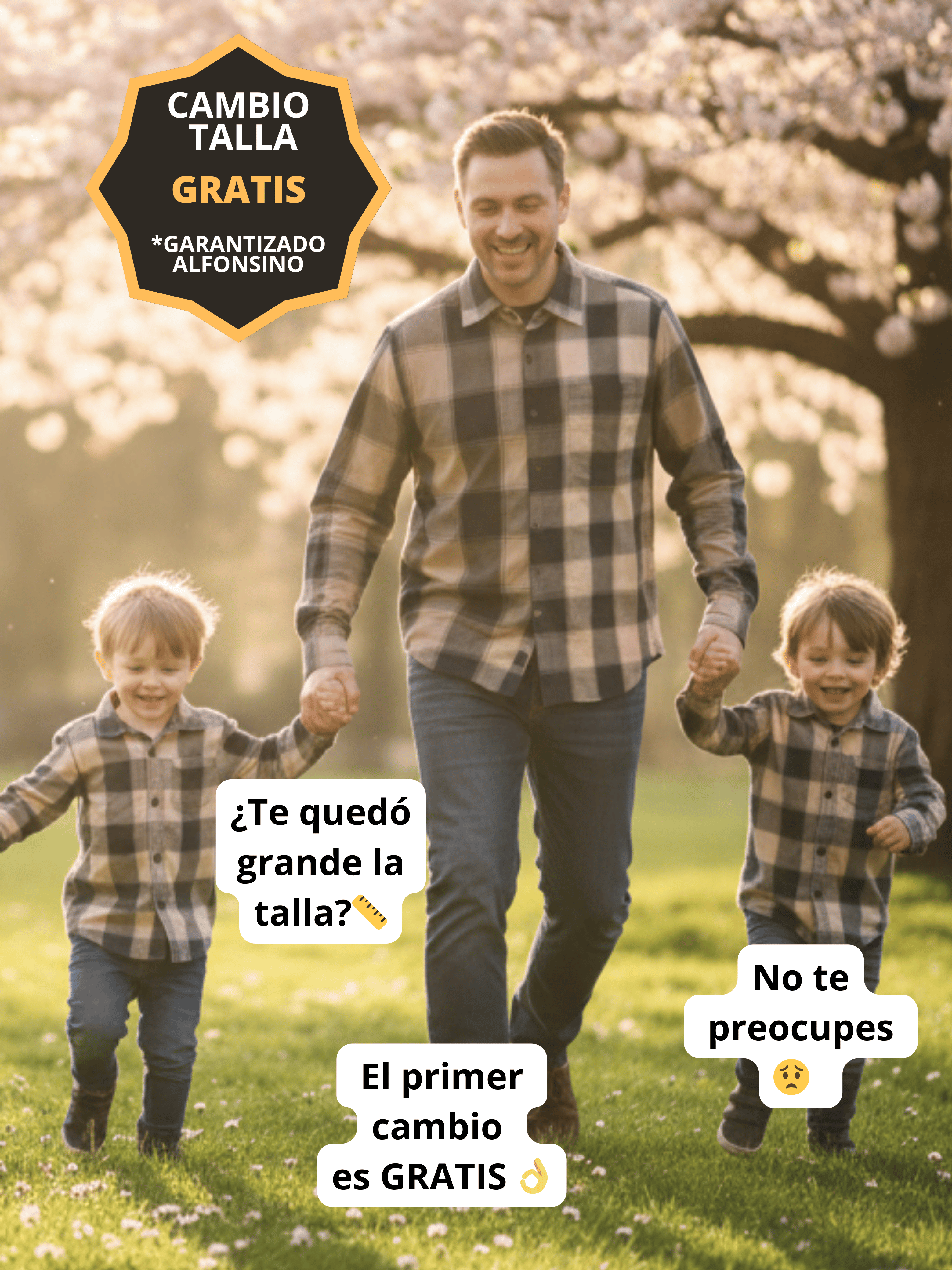 Pack 2 Camisas Aurelio Papá + Hijo cuadros amarillo con negro