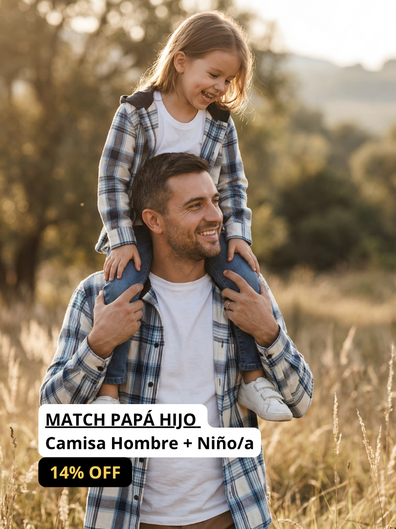 Pack 2 Camisas Franela Papá + hijo/a | Cuadrillé Azul con Capucha | 100% Algodón