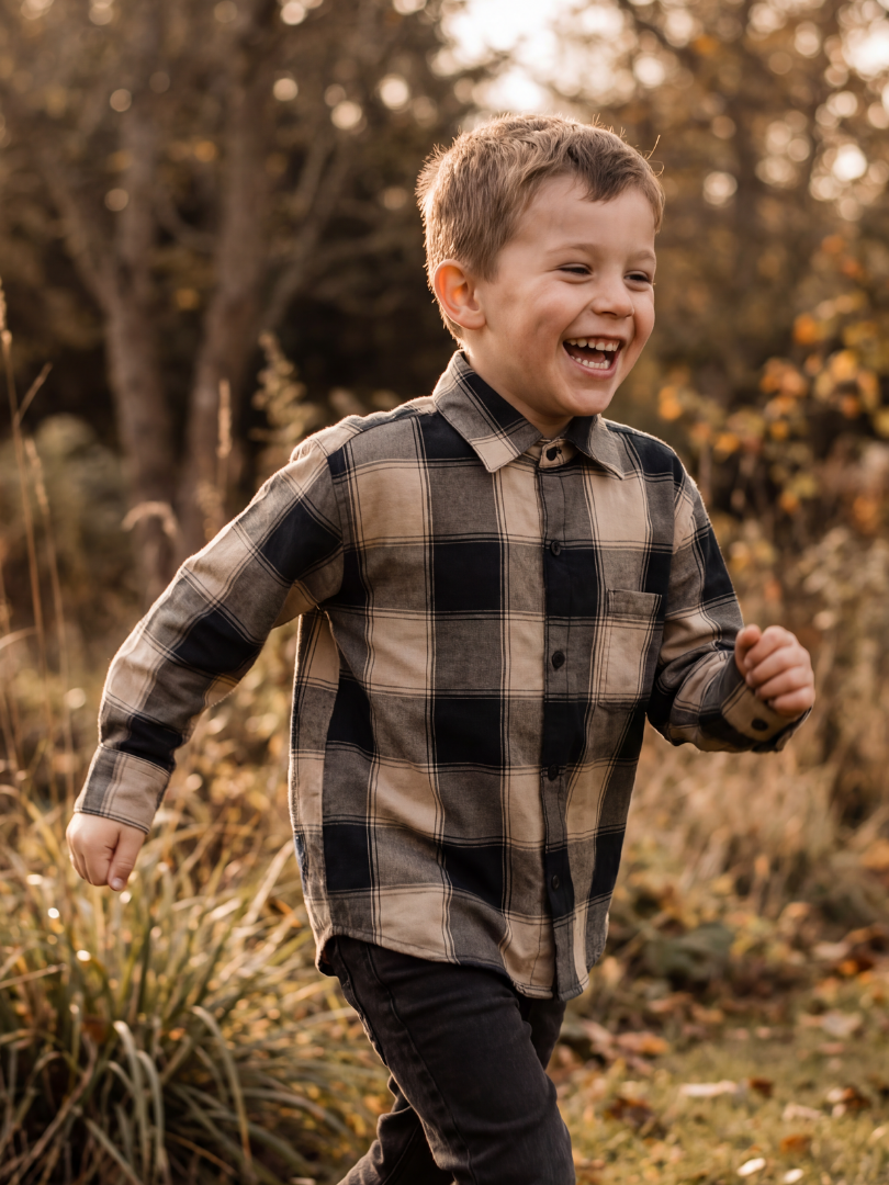 Camisa niño Franela Aurelio cuadros amarillo con negro