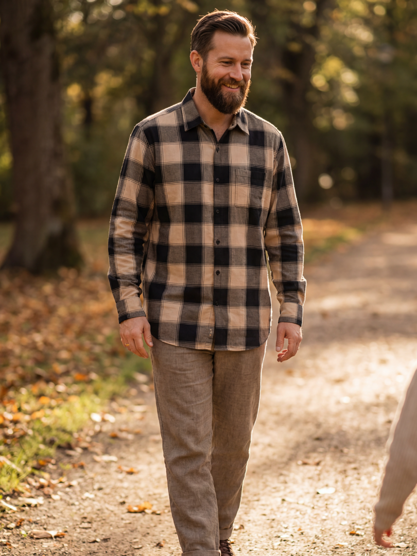 Camisa Hombre Franela Aurelio cuadros amarillo con negro