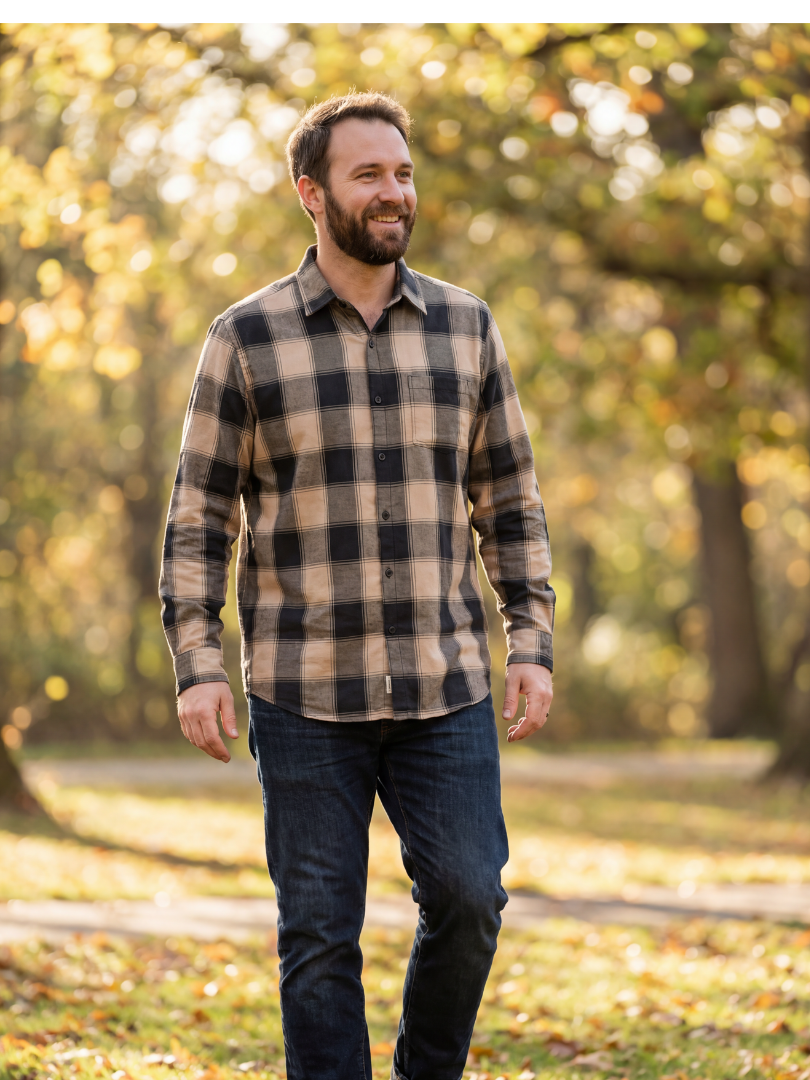 Camisa Hombre Franela Aurelio cuadros amarillo con negro