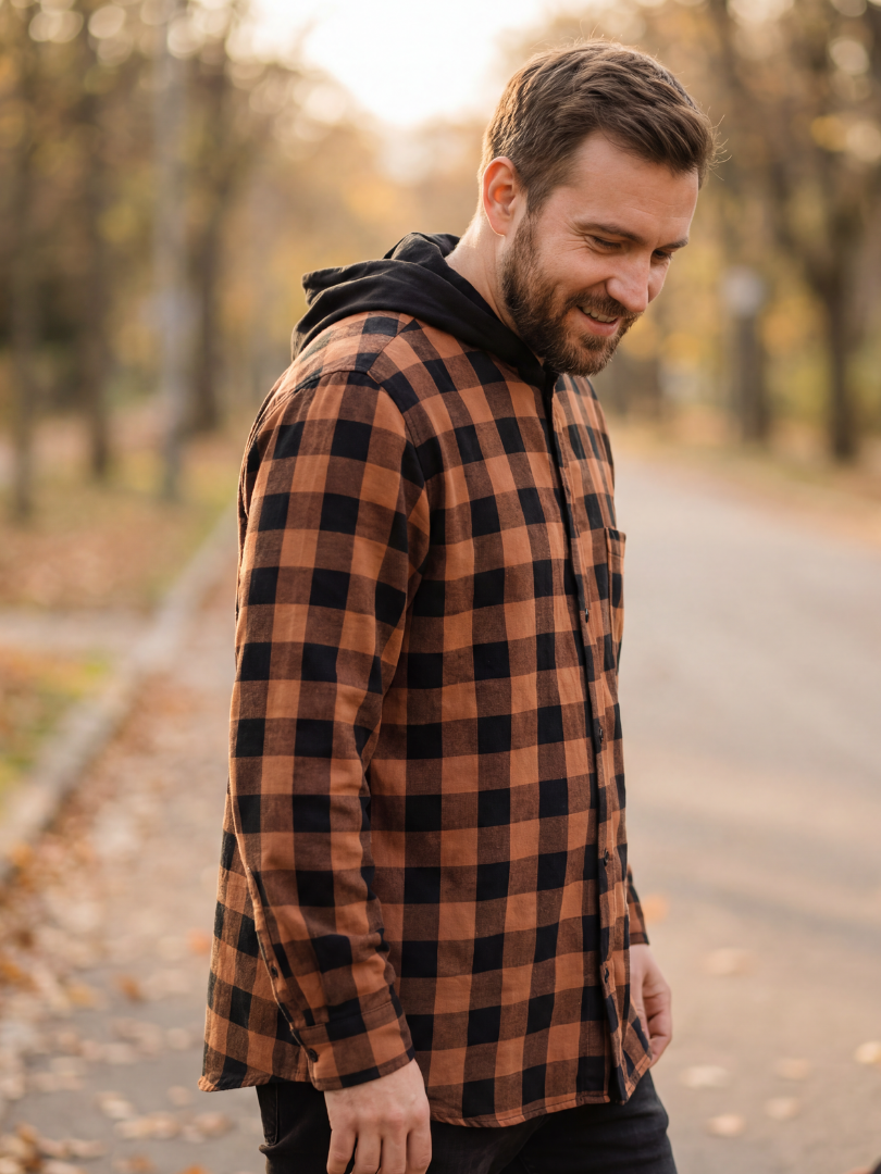 Camisa con capucha Hombre 100% algodón Franela