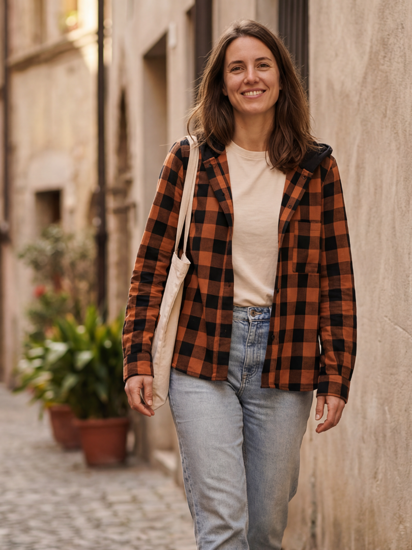 Camisa Mujer Franela Gustavo cuadros café con negro