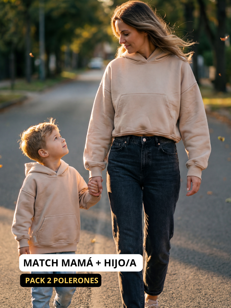 Pack 2 Polerones Oversize Beige Mamá + Hijo/a