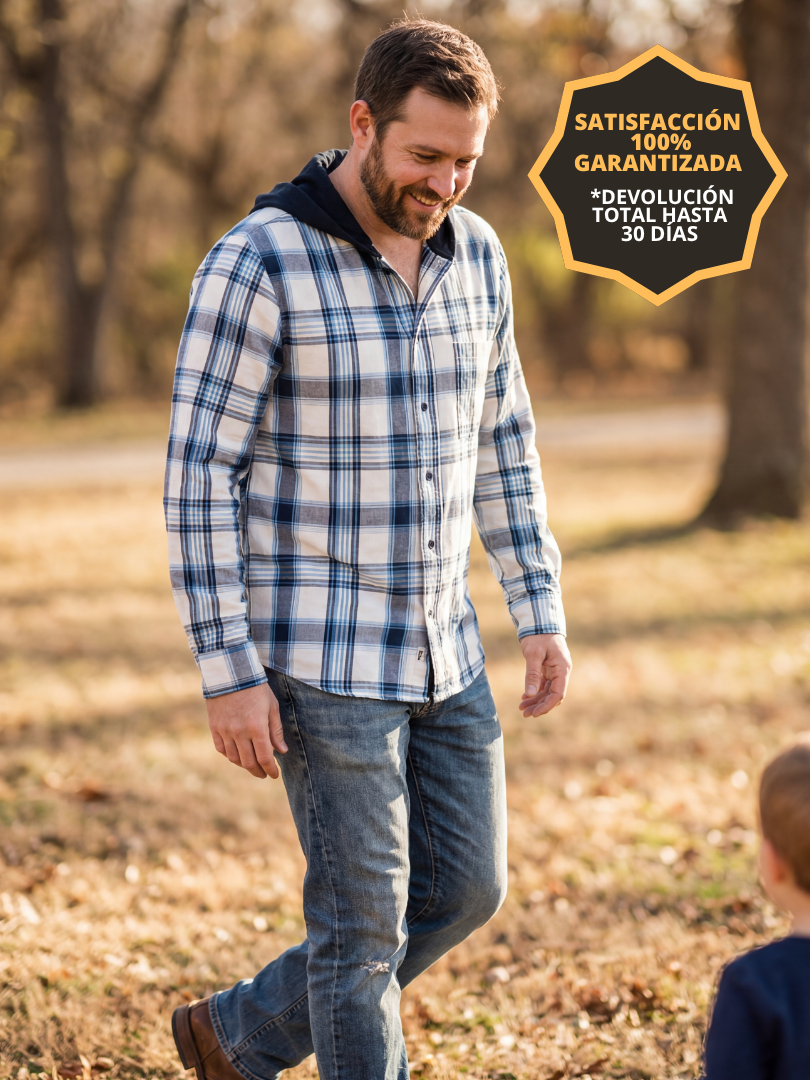 Pack 3 Camisas Franela con capucha Papá + Mamá + hijo/a | Azul con blanco 100% Algodón