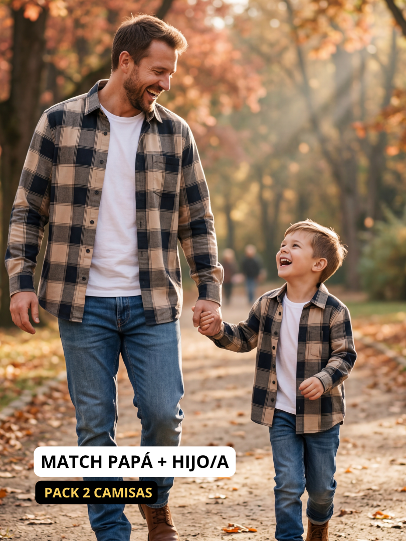 Pack 2 Camisas Franela Papá + hijo | Amarillo/Negro 100% Algodón