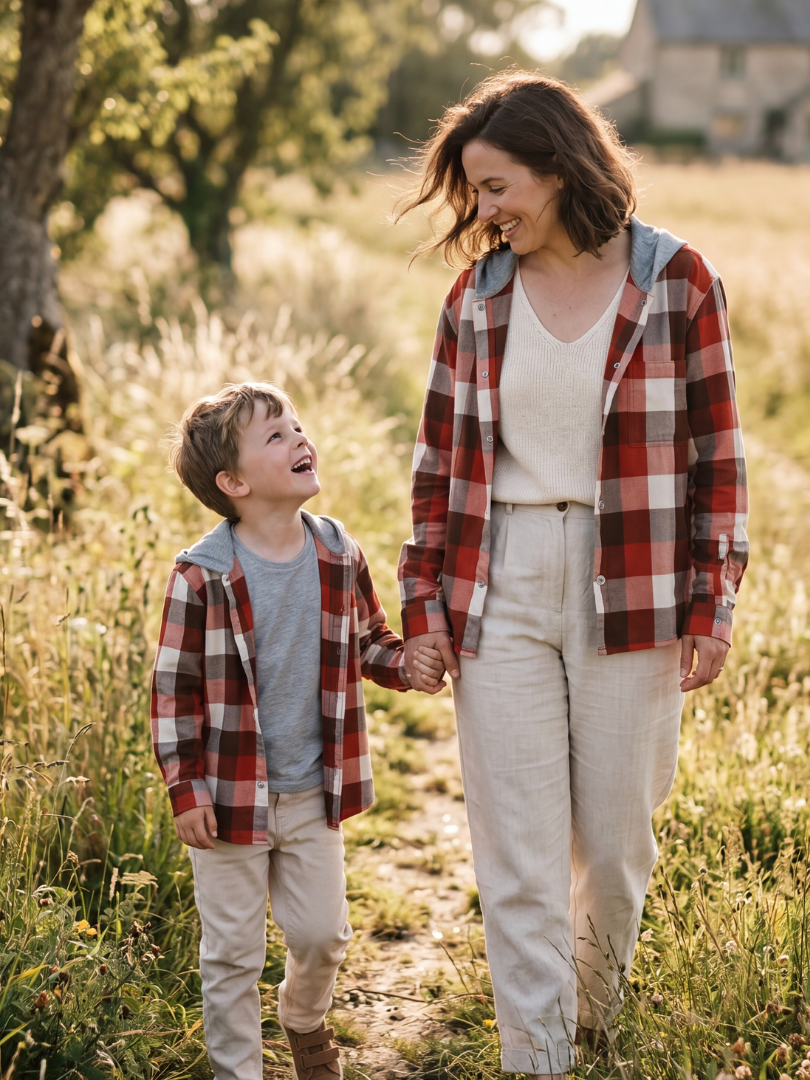 Pack 2 Camisas Franela con capucha Mamá + hijo/a | Terracota 100% Algodón