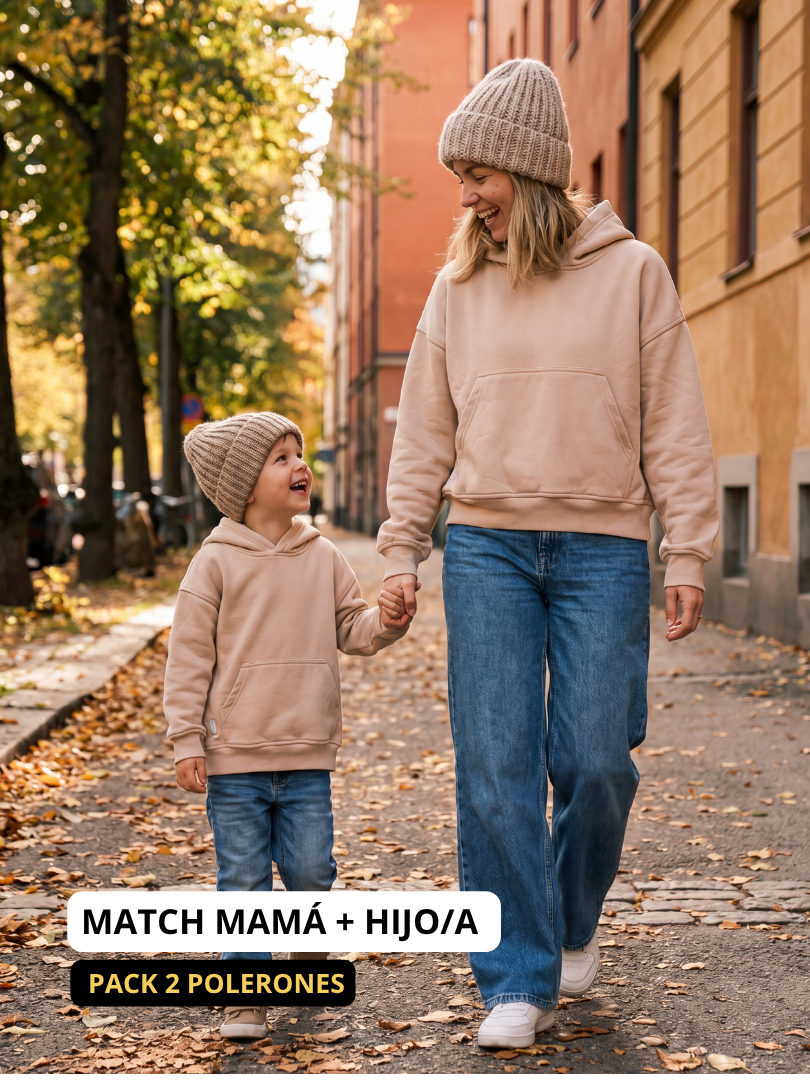 Pack 2 Polerones Oversize Beige Mamá + Hijo/a