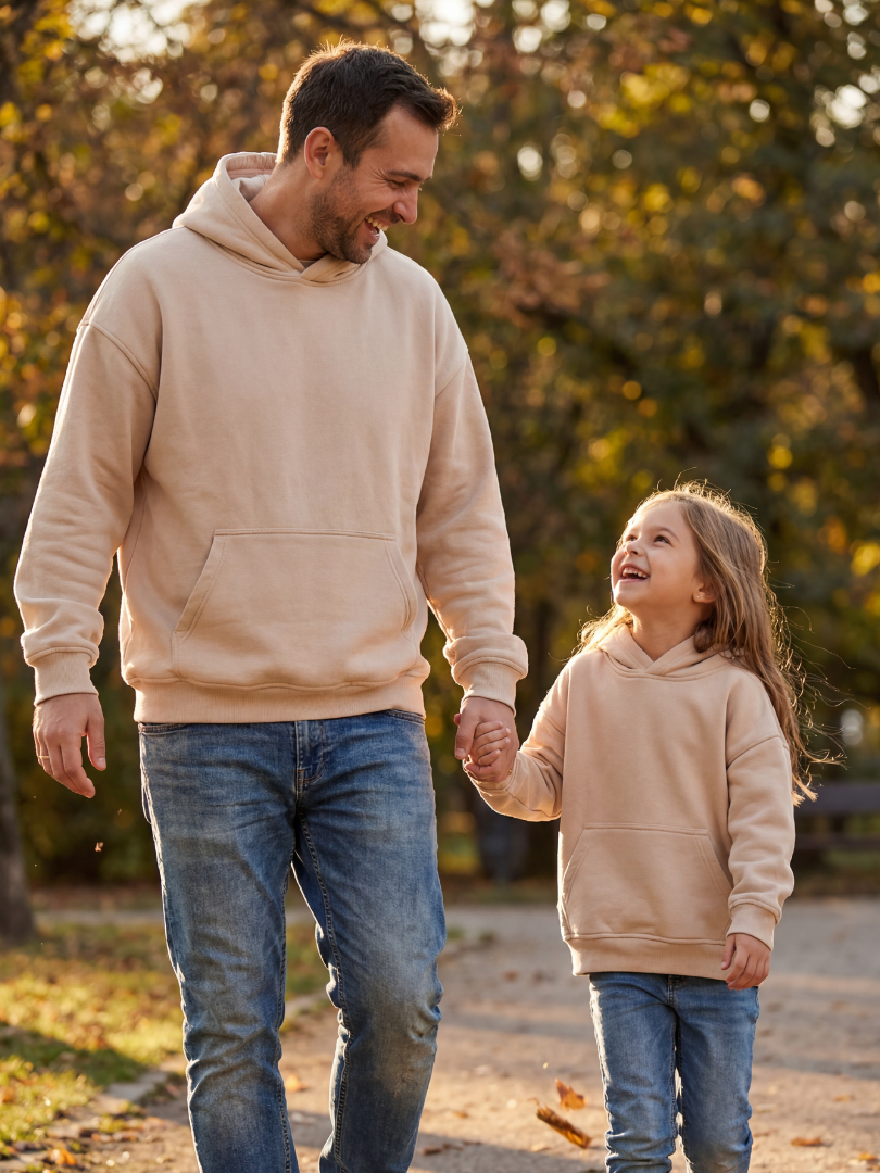 Pack 2 Polerones Unisex Oversize Beige Adulto + Hijo/a