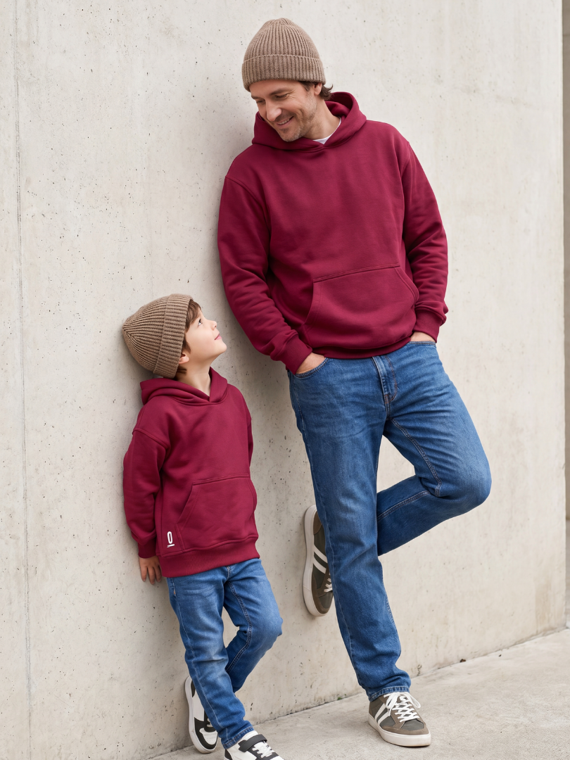 Pack 2 Polerones Unisex Oversize Burdeo Adulto + niño/a