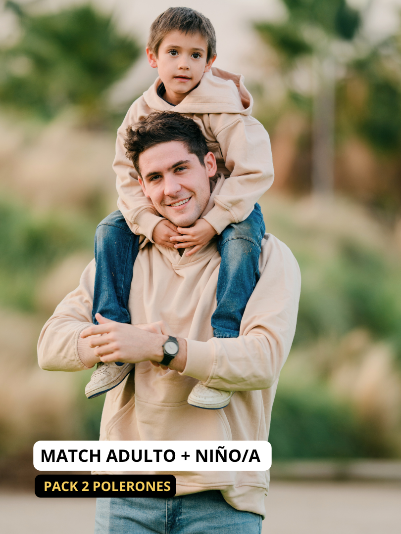 Pack 2 Polerones Unisex Oversize Beige Adulto + Hijo/a