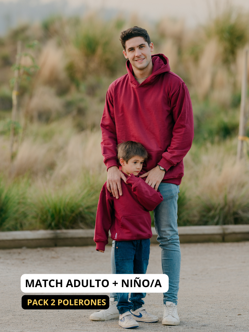 Pack 2 Polerones Unisex Oversize Burdeo Adulto + niño/a
