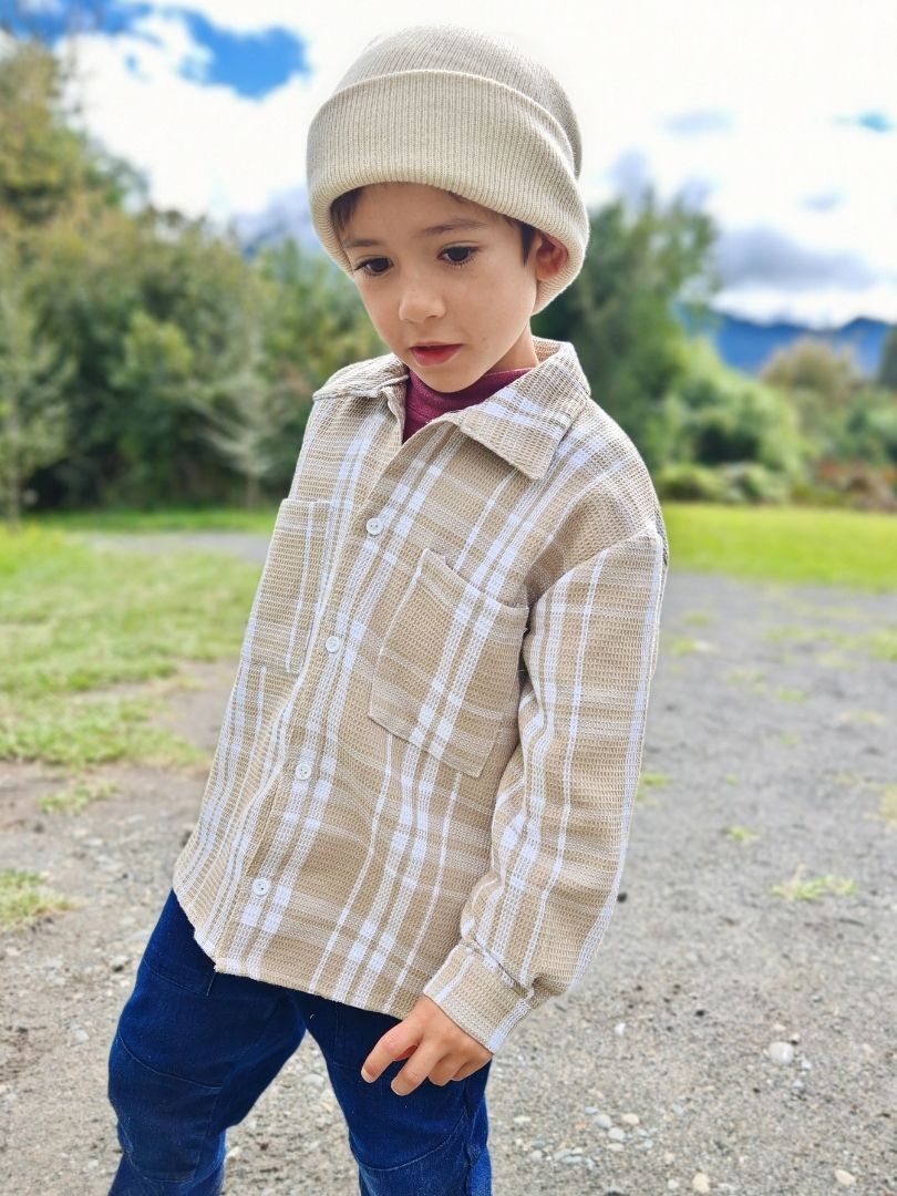 Pack 2 Camiseras Mamá + hijo cuadrillé 100% Algodón Beige/blanco