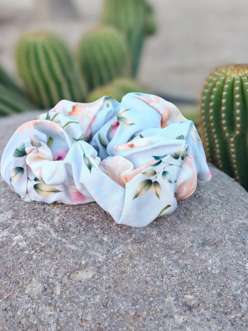 Scrunchie Floral celeste Niña 100% Viscosa