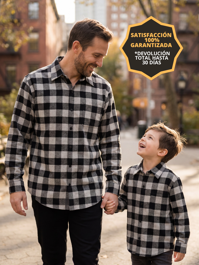 Pack 2 Camisas Franela Papá + hijo | Negro/Gris 100% Algodón