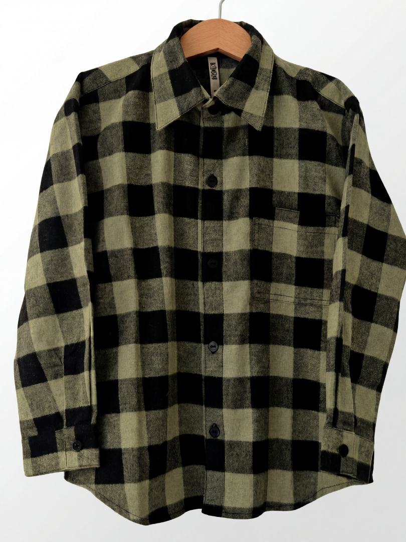 Camisa Franela Niño | Negro/Verde 100% Algodón