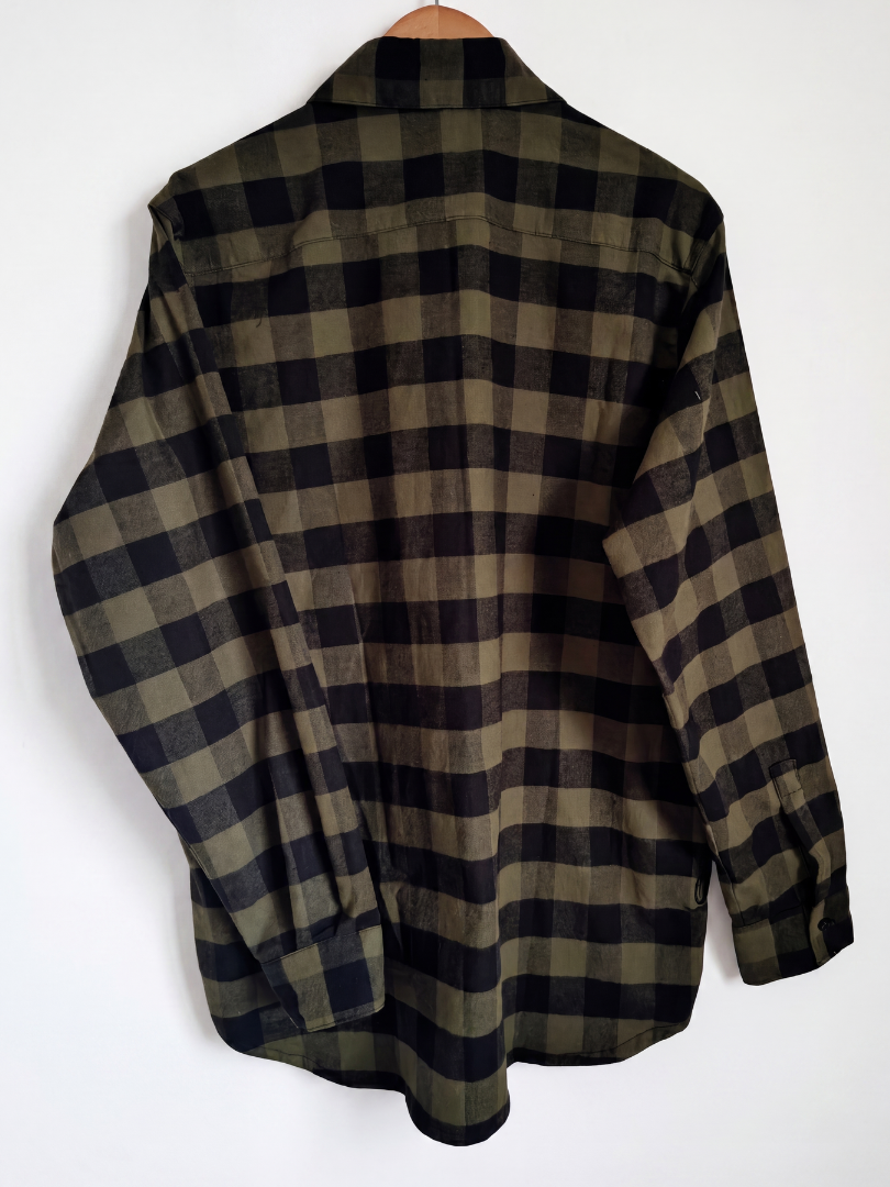 Camisa Franela Hombre | Negro/Verde 100% Algodón