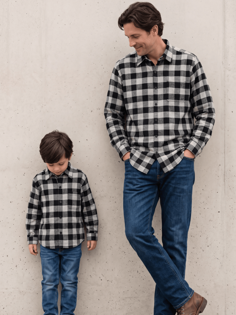 Pack 2 Camisas Franela Papá + hijo Negro/Gris 100% Algodón