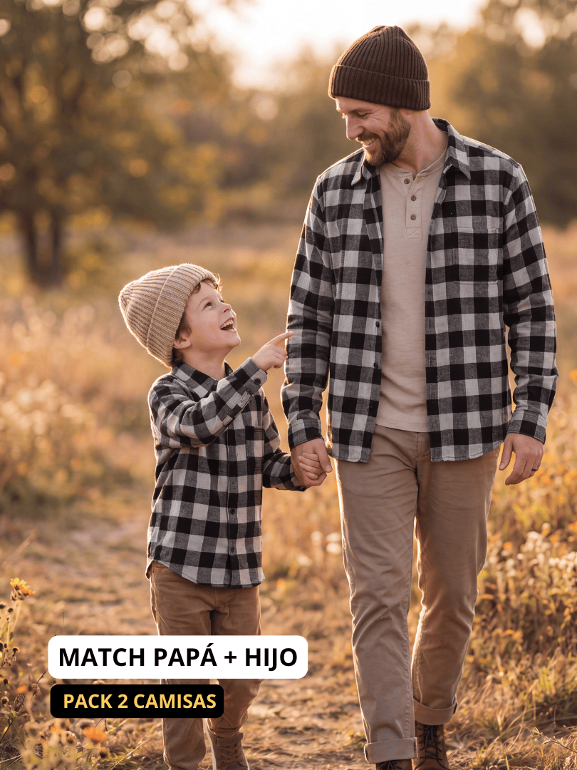 Pack 2 Camisas Franela Papá + hijo | Negro/Gris 100% Algodón