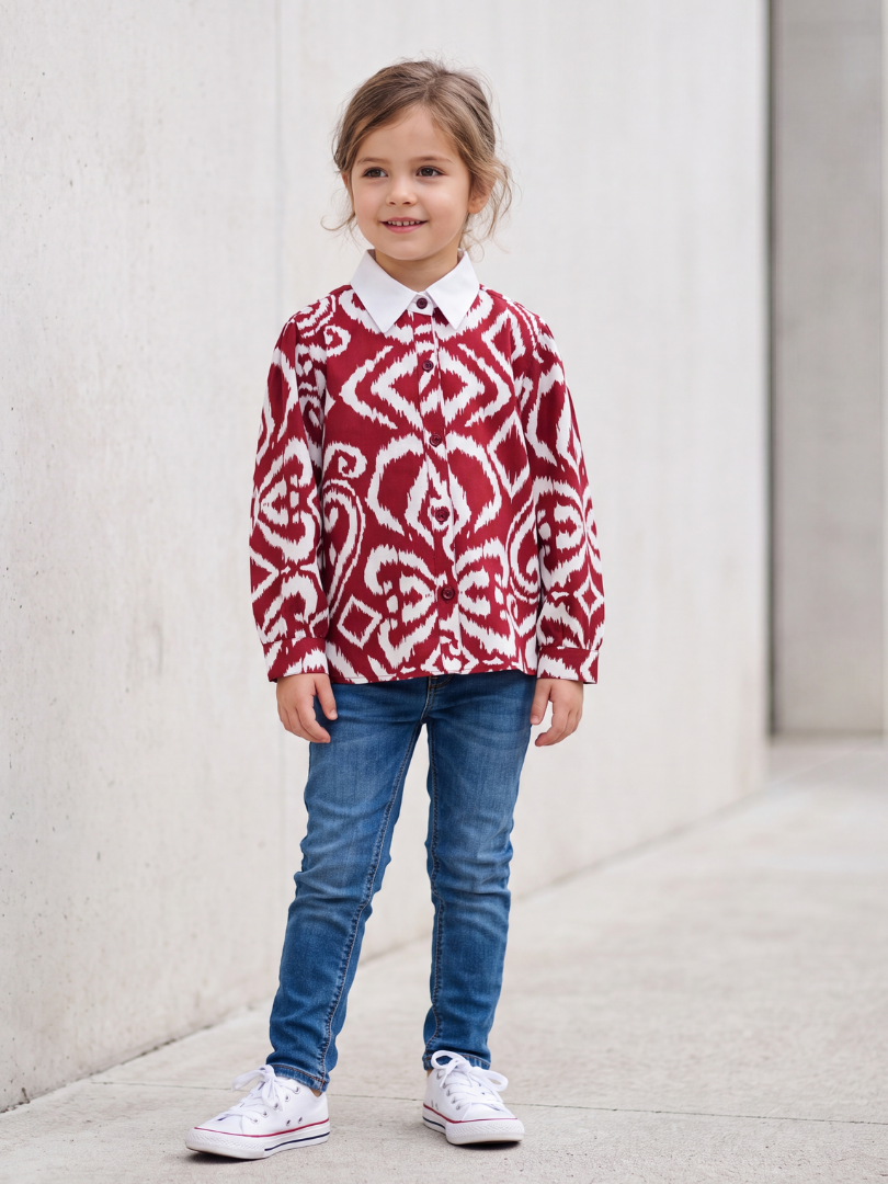 Blusa oversize niña 100% algodón manga larga y englobadas