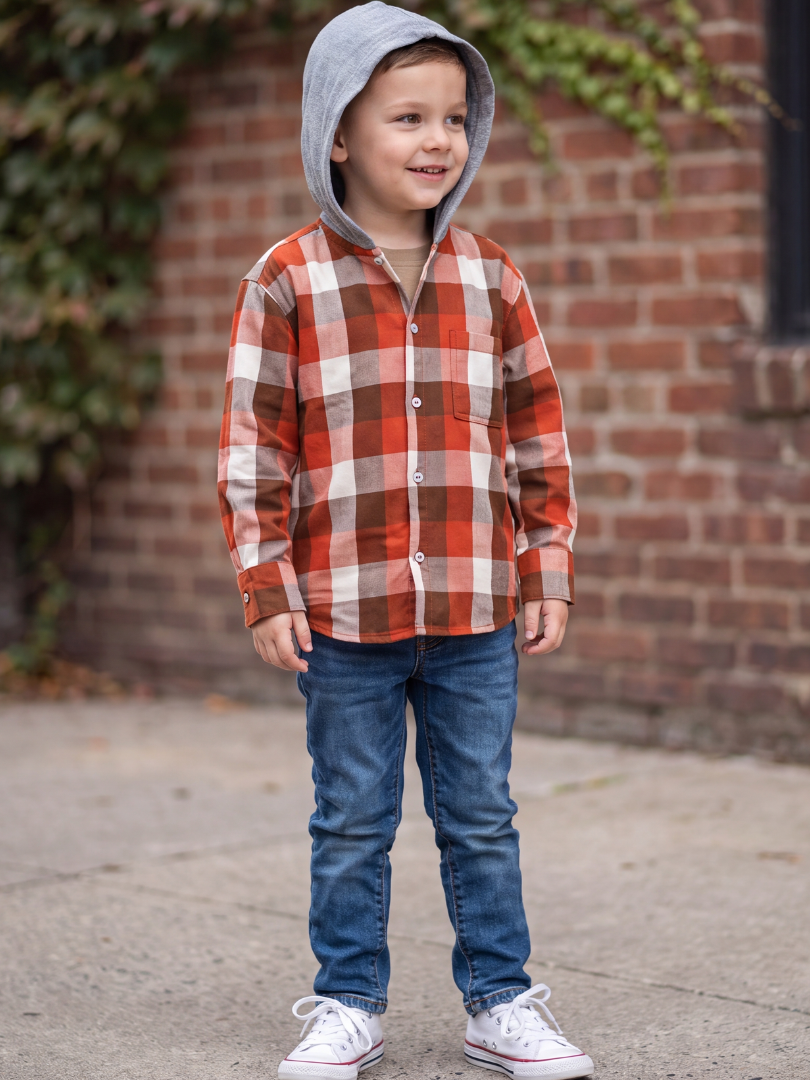 Camisa Franela infantil con capucha | Terracota 100% Algodón