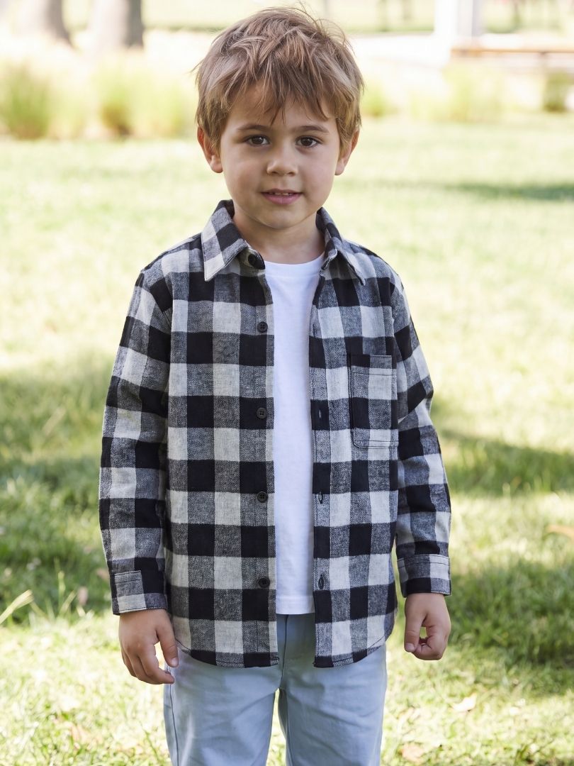 Camisa Franela Niño Negro/Gris 100% Algodón