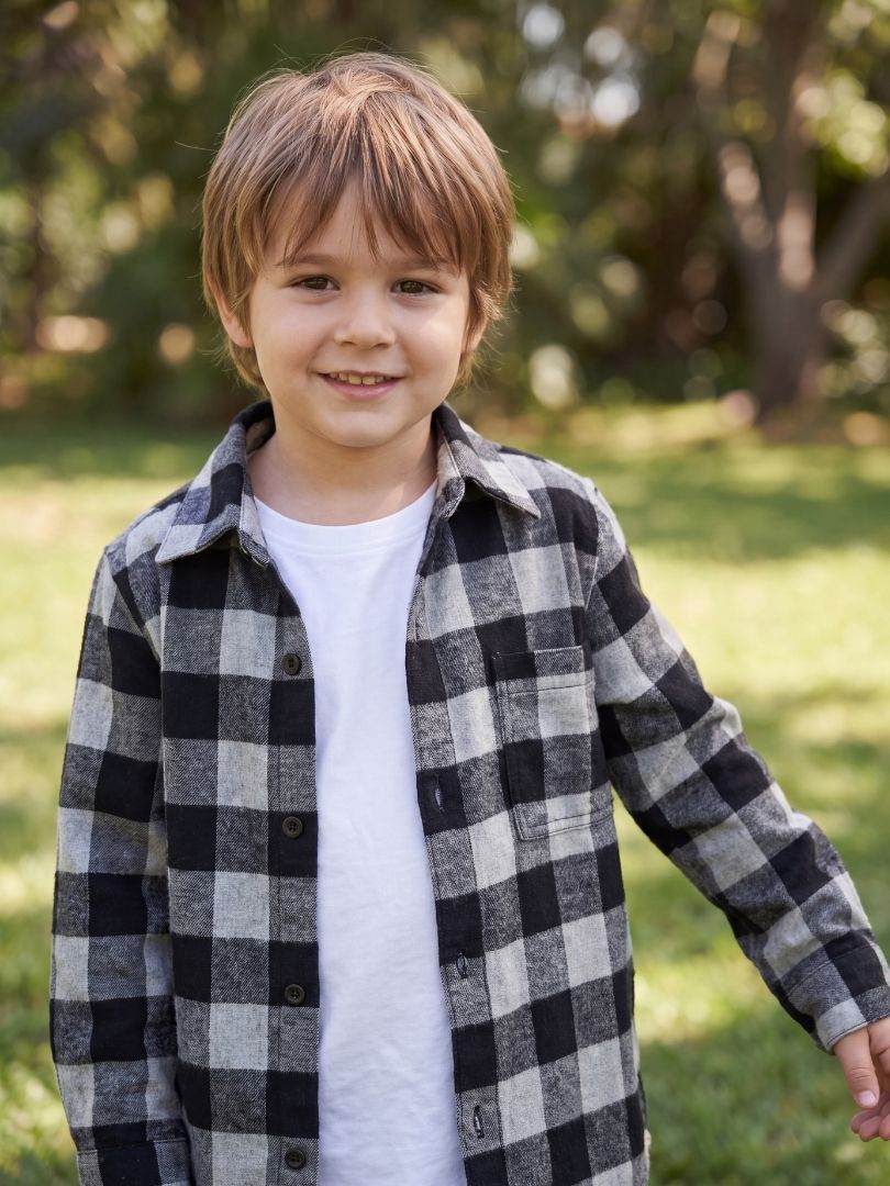 Camisa Franela Niño Negro/Gris 100% Algodón