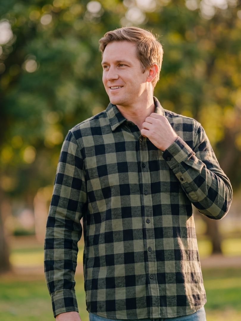 Camisa Franela Hombre Negro/Verde 100% Algodón