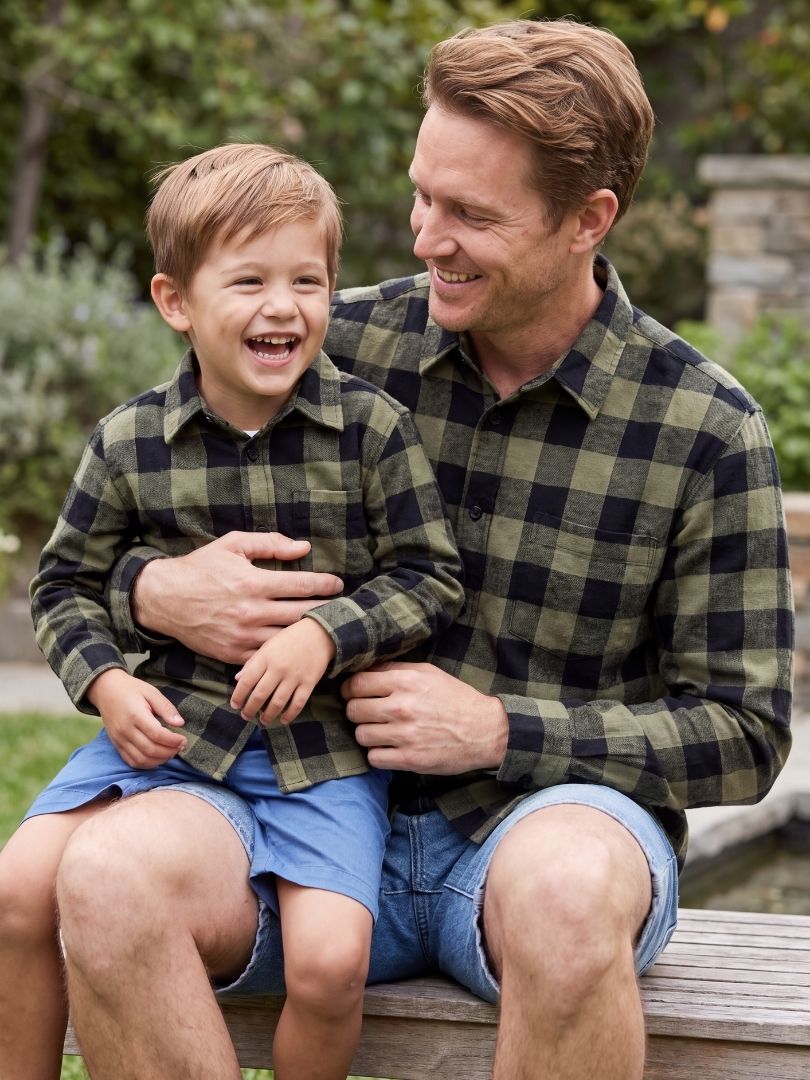 Pack 2 Camisas Franela Papá + hijo Negro/verde 100% Algodón
