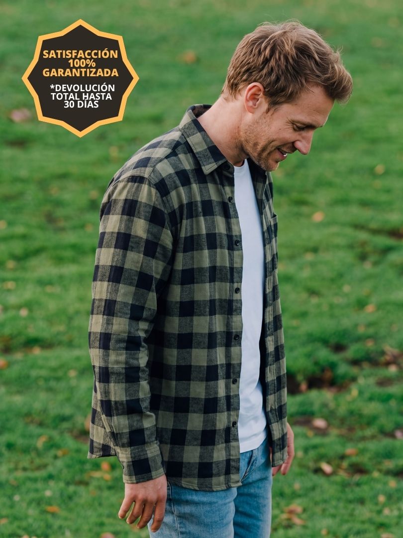 Pack 2 Camisas Franela Papá + hijo Negro/verde 100% Algodón