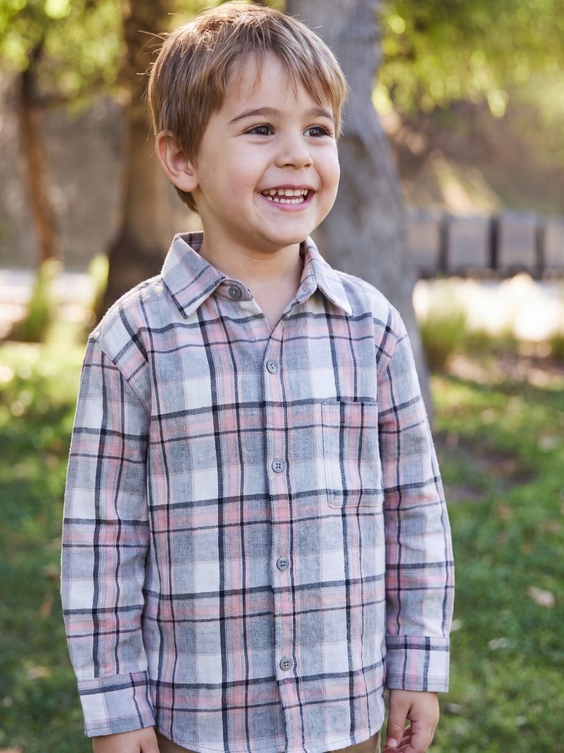 Camisa Franela Infantil Gris/Rosado 100% Algodón
