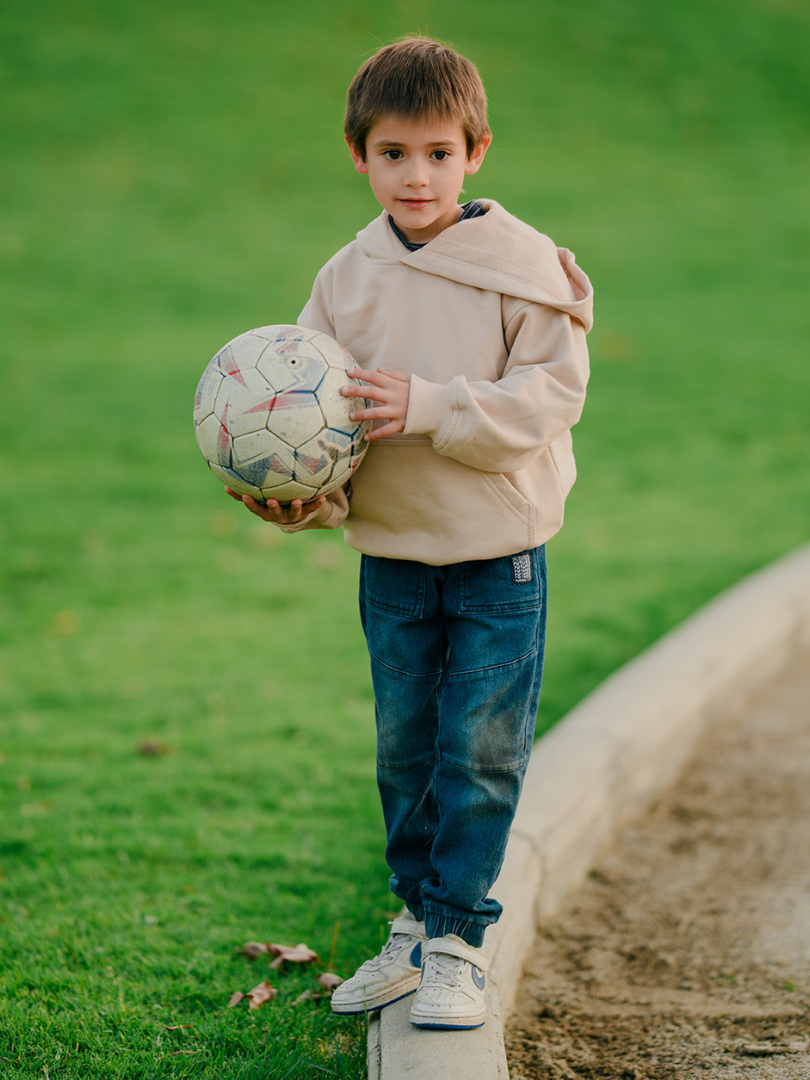Polerón con capucha niño/a Oversize Beige