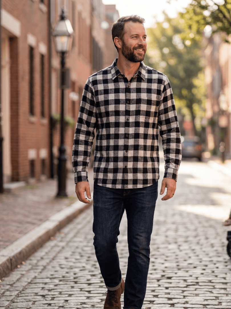 Camisa Franela Hombre | Negro/Gris 100% Algodón