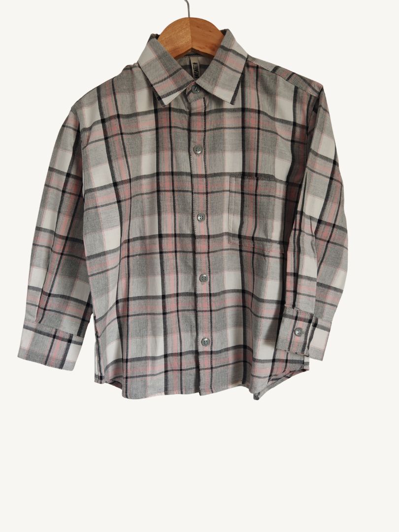 Camisa Franela Infantil Gris/Rosado 100% Algodón