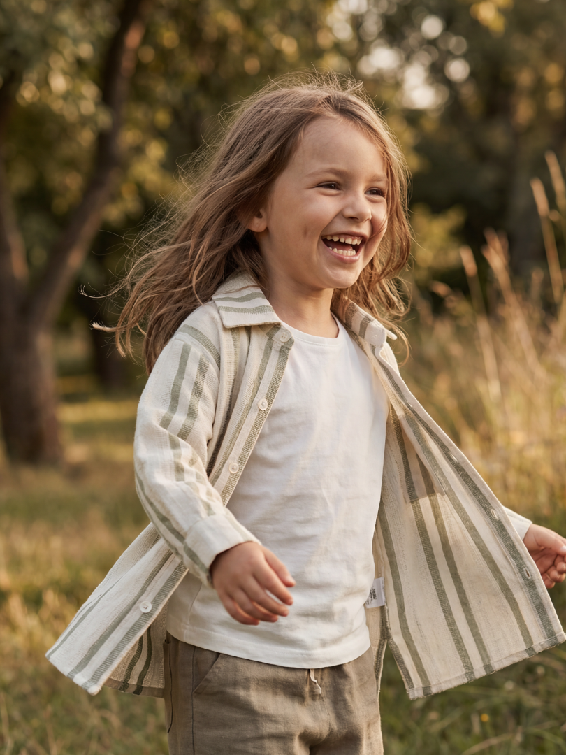 Camisera Infantil Rayas Verde Oliva | 100% Algodón