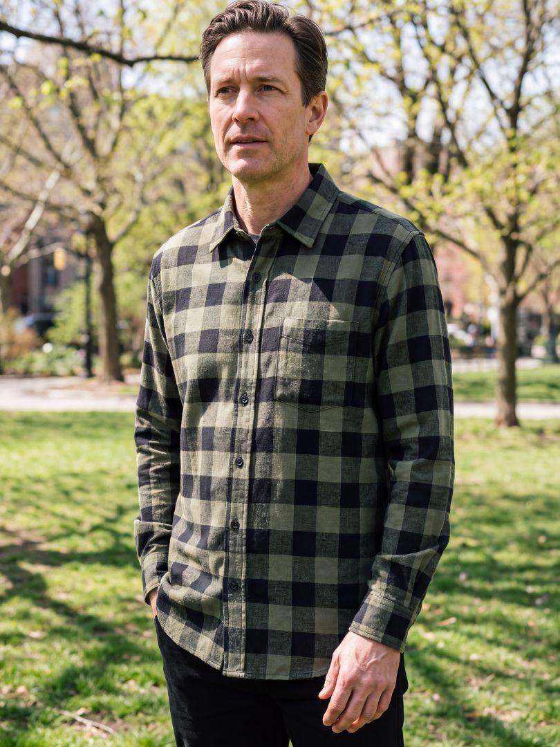 Camisa Franela Hombre Negro/Verde 100% Algodón